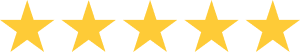 Five large, yellow stars arranged in a horizontal row on a light background, representing a five-star rating for TechPOS cannabis POS and inventory management solutions.