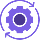 A purple gear with two circular arrows surrounding it, suggesting the concept of process automation or system update.