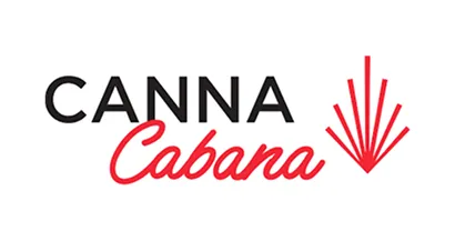 The Canna Cabana logo features the words CANNA in black and Cabana in red script, with a stylized red graphic resembling an abstract leaf or burst to the right.