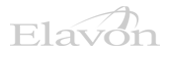 Gray Elavon logo with a curved line arching over the letters v and o on a light background.